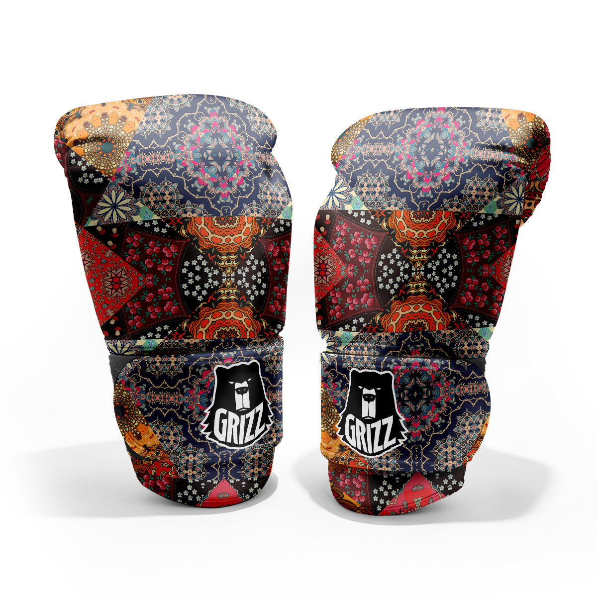 Patchwork Indian Flower Mandala Print Pattern Pro Boxing Glove
