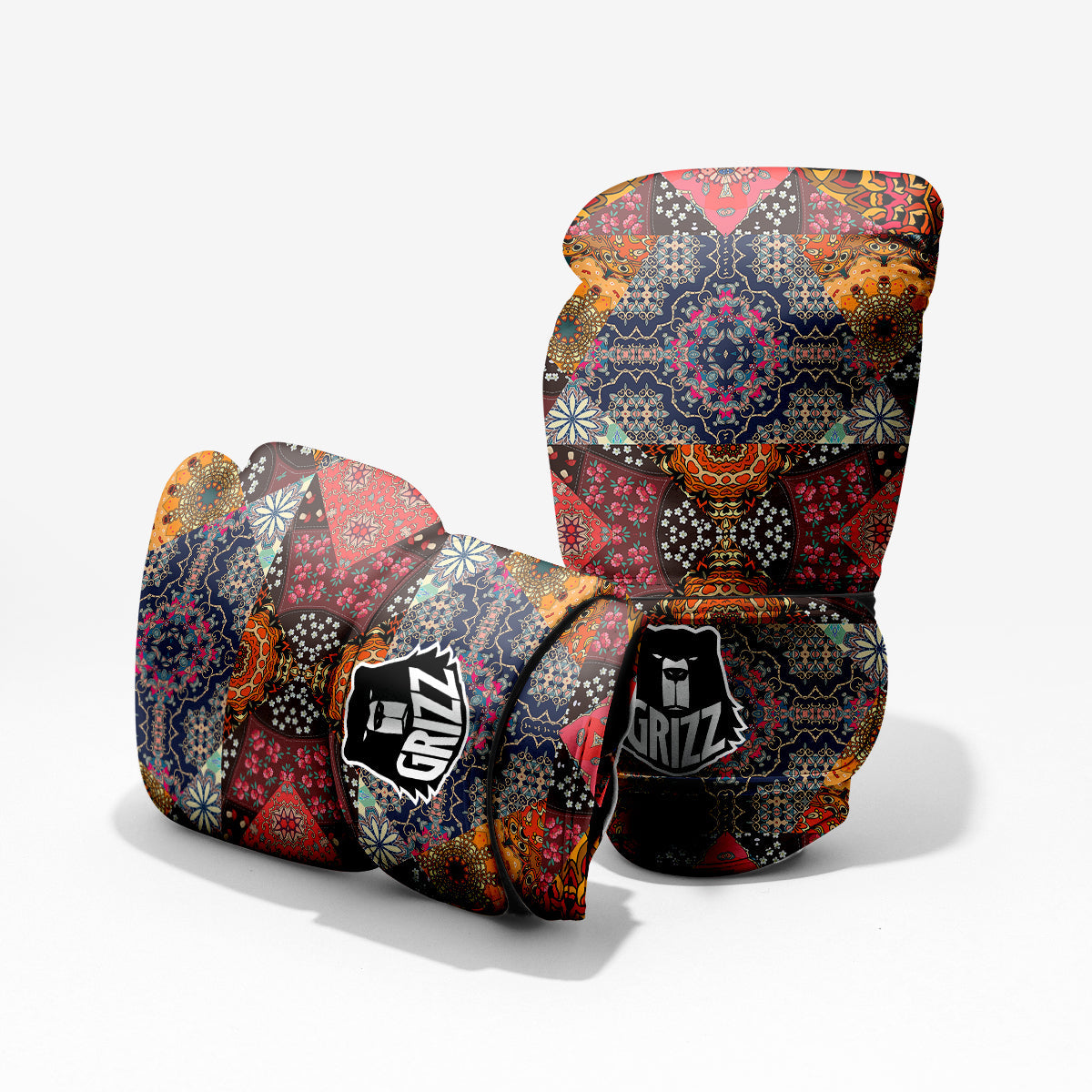 Patchwork Indian Flower Mandala Print Pattern Pro Boxing Glove