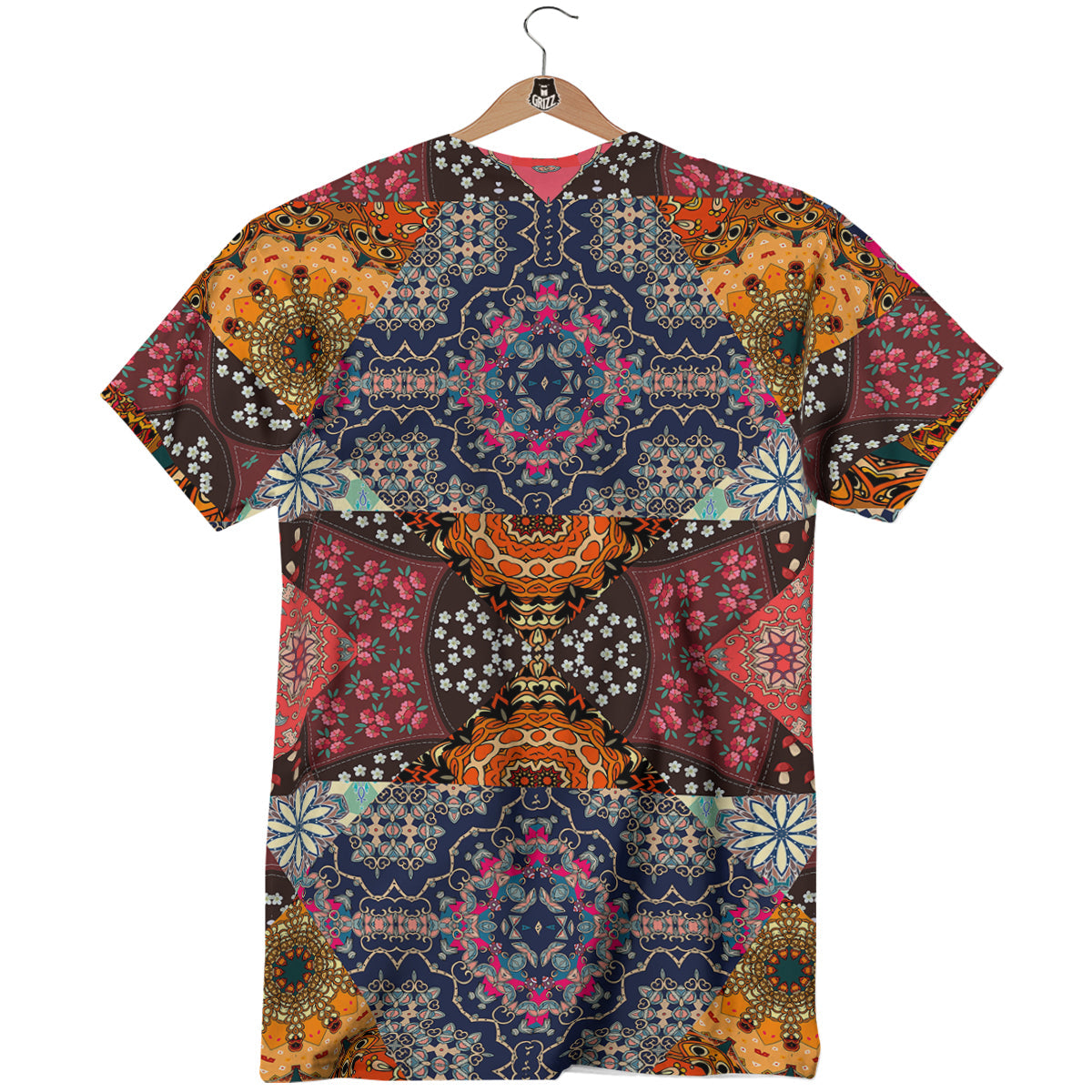 Patchwork Indian Flower Mandala Print Pattern T-Shirt-grizzshop