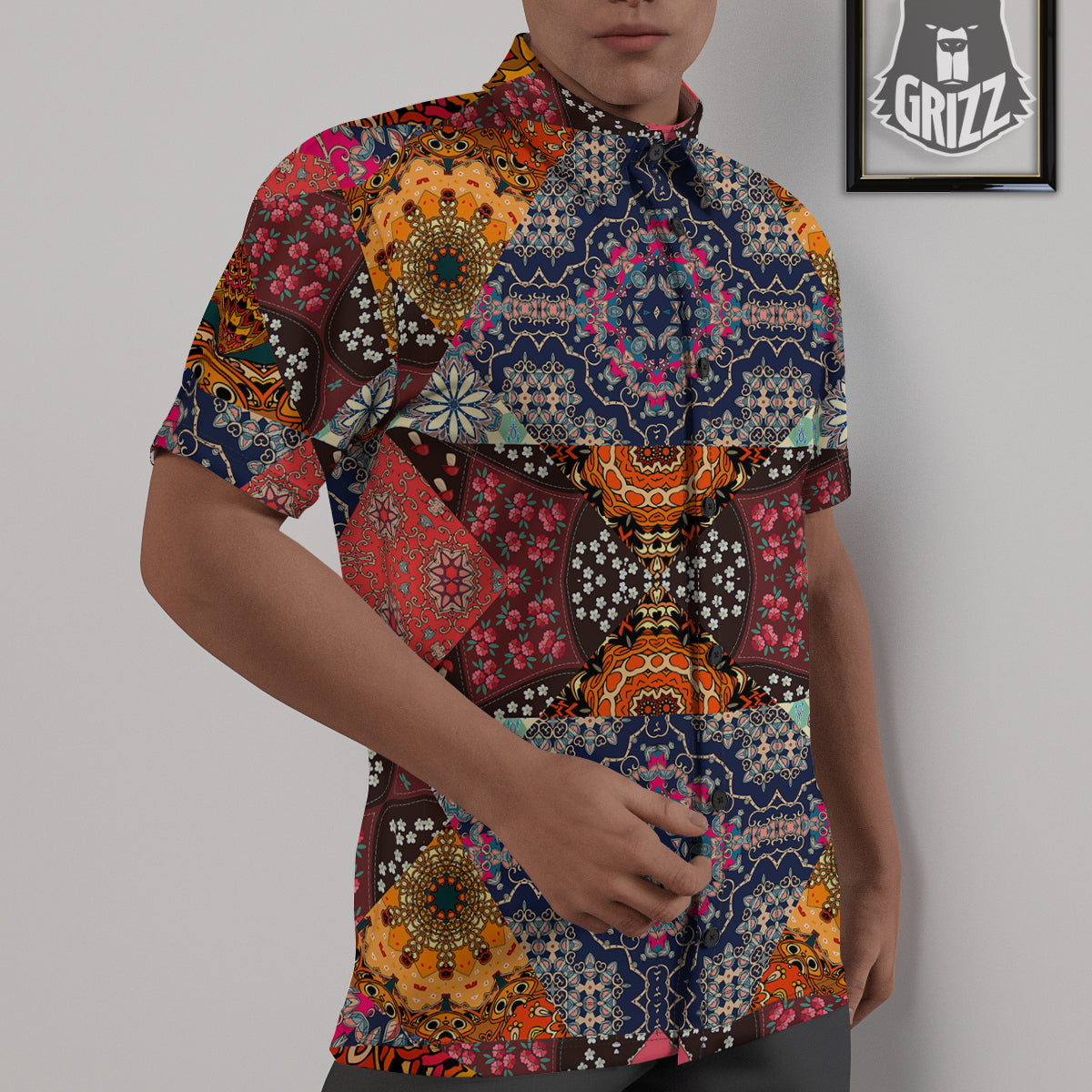 Patchwork Indian Flower Mandala Print Pattern Untucked Shirts-grizzshop