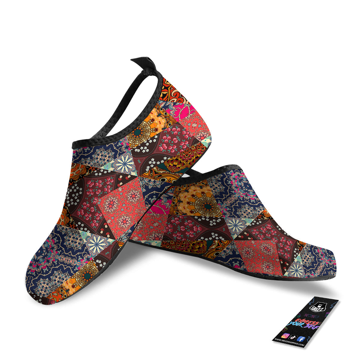 Patchwork Indian Flower Mandala Print Pattern Water Shoes-grizzshop