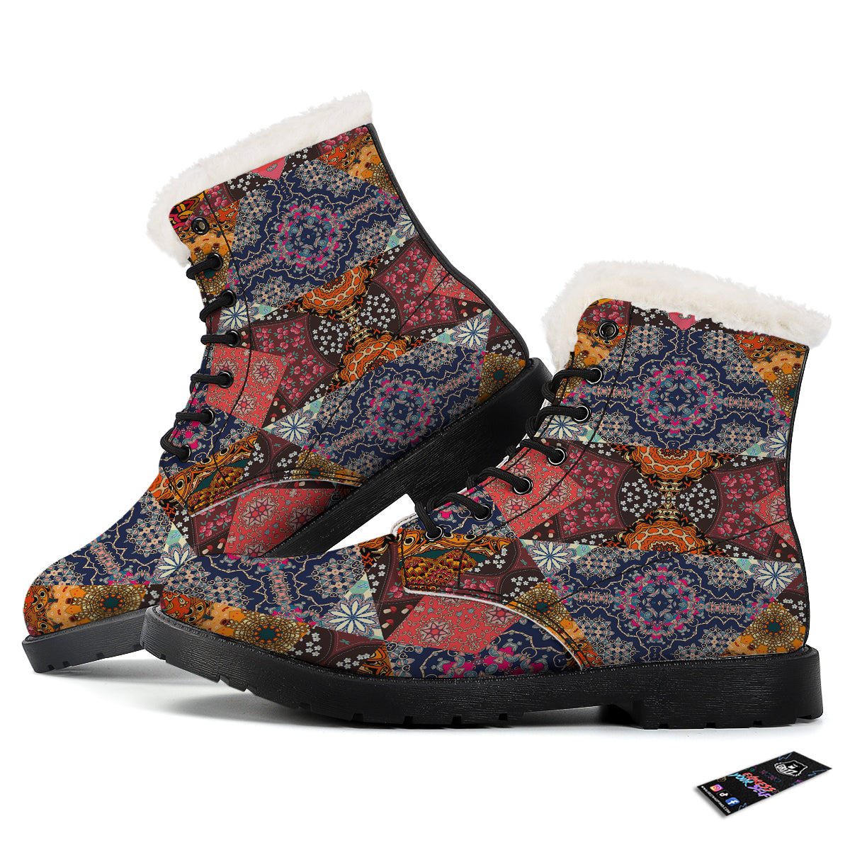 Patchwork Indian Flower Mandala Print Pattern Winter Boots-grizzshop