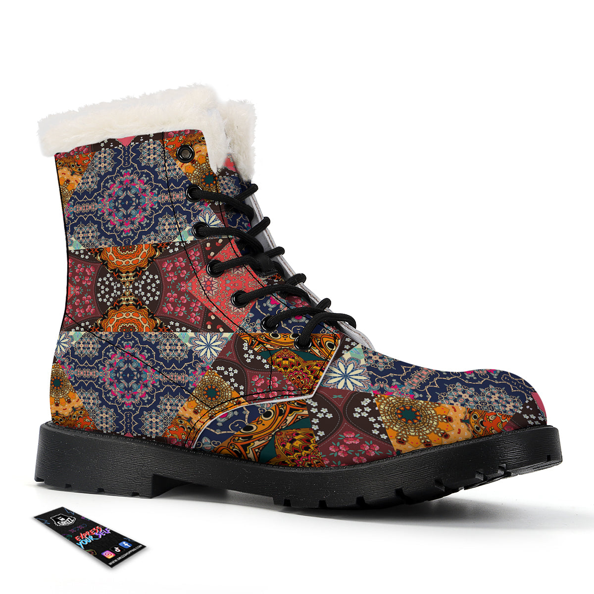 Patchwork Indian Flower Mandala Print Pattern Winter Boots-grizzshop
