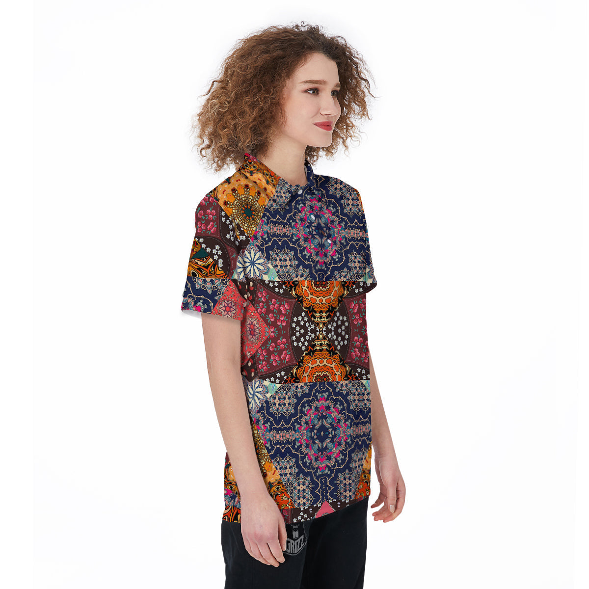 Patchwork Indian Flower Mandala Print Pattern Women's Golf Shirts-grizzshop