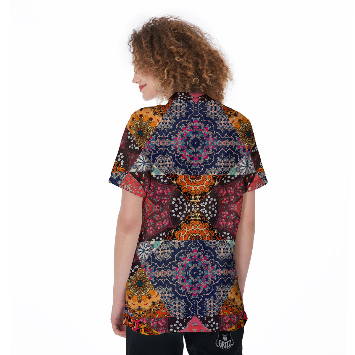 Patchwork Indian Flower Mandala Print Pattern Women's Golf Shirts-grizzshop