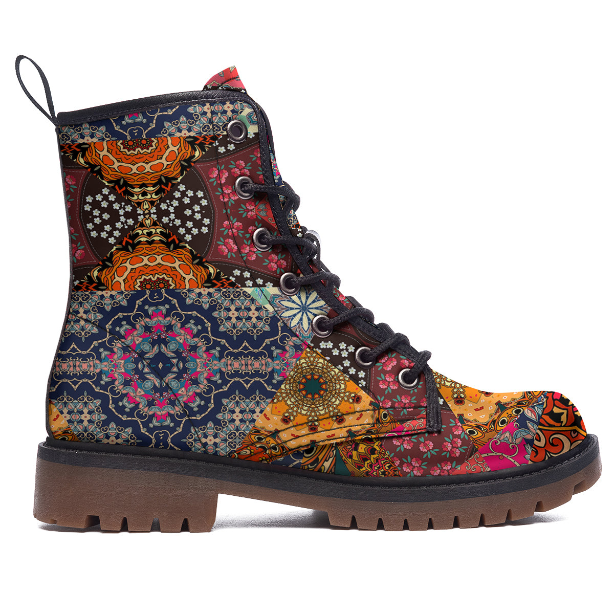 Patchwork Indian Flower Mandala Print Pattern Work Boots-grizzshop