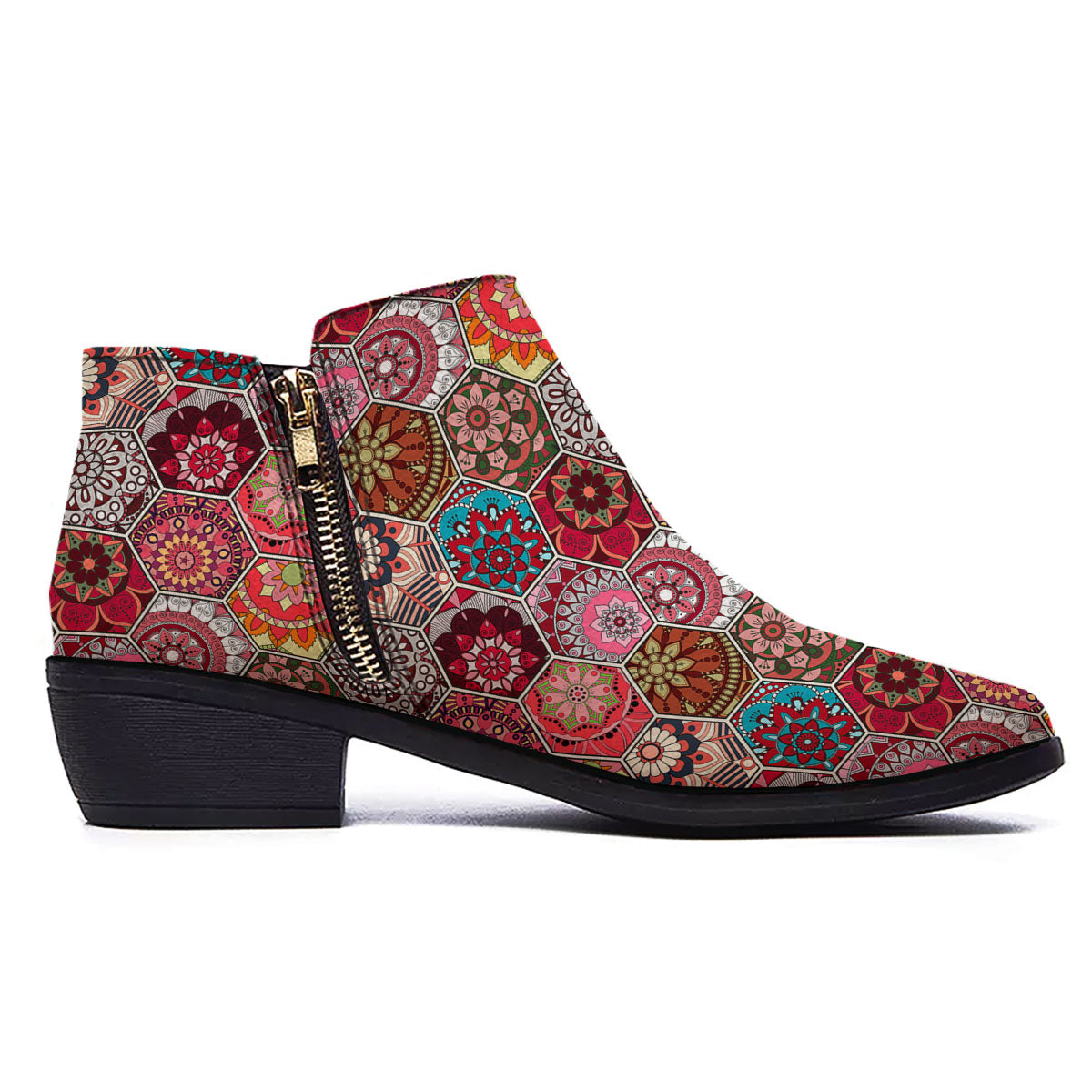 Patchwork Indian Print Pattern Ankle Boots-grizzshop
