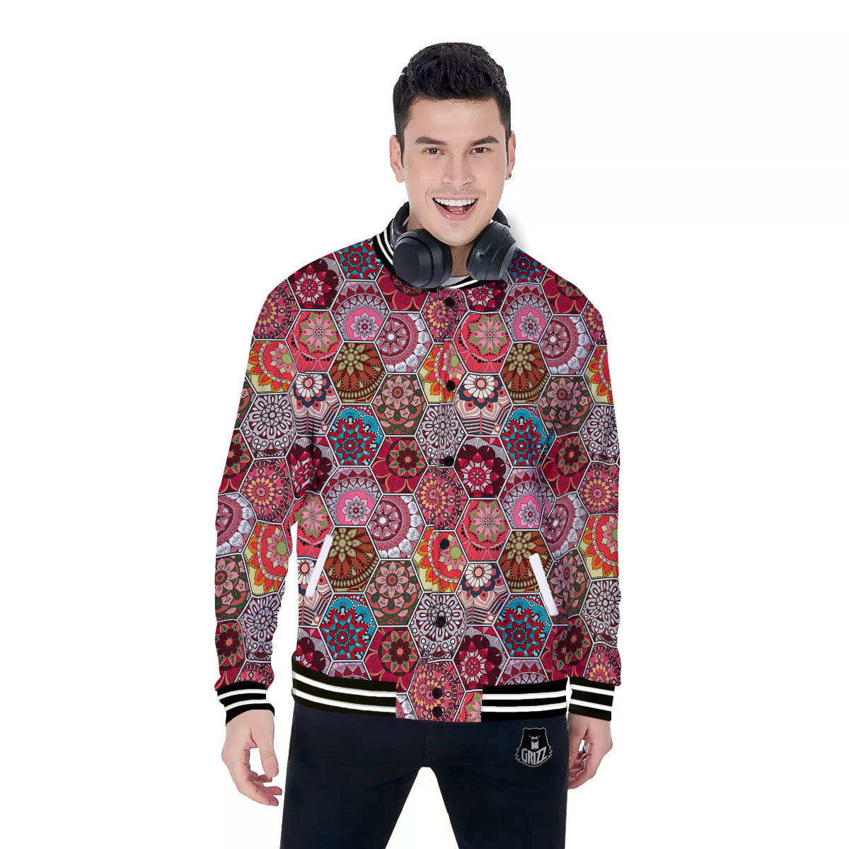 Patchwork Indian Print Pattern Baseball Jacket-grizzshop