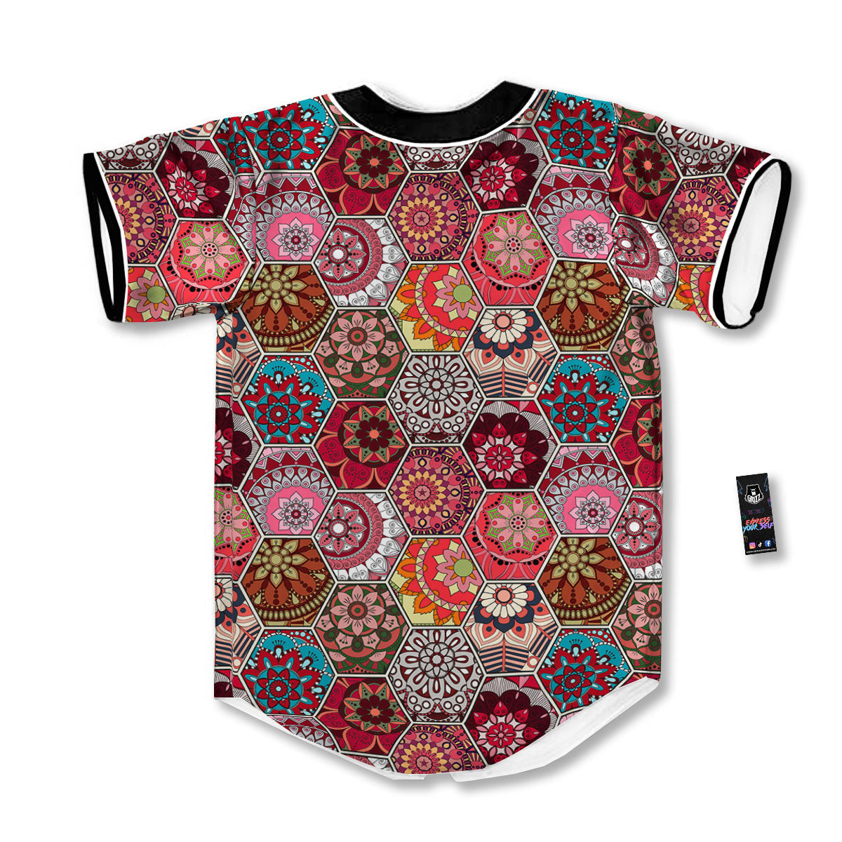 Patchwork Indian Print Pattern Baseball Jersey-grizzshop