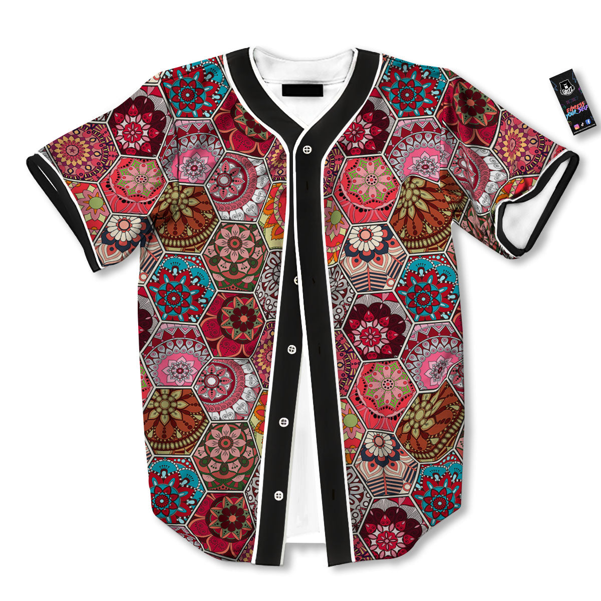 Patchwork Indian Print Pattern Baseball Jersey-grizzshop