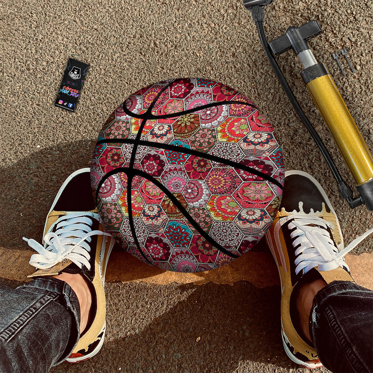 Patchwork Indian Print Pattern Basketball-grizzshop