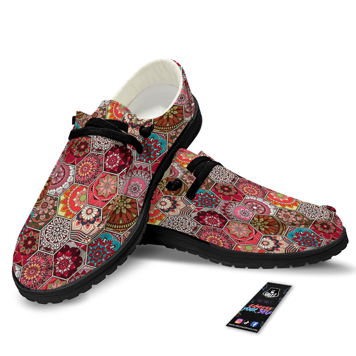 Patchwork Indian Print Pattern Black Loafers-grizzshop