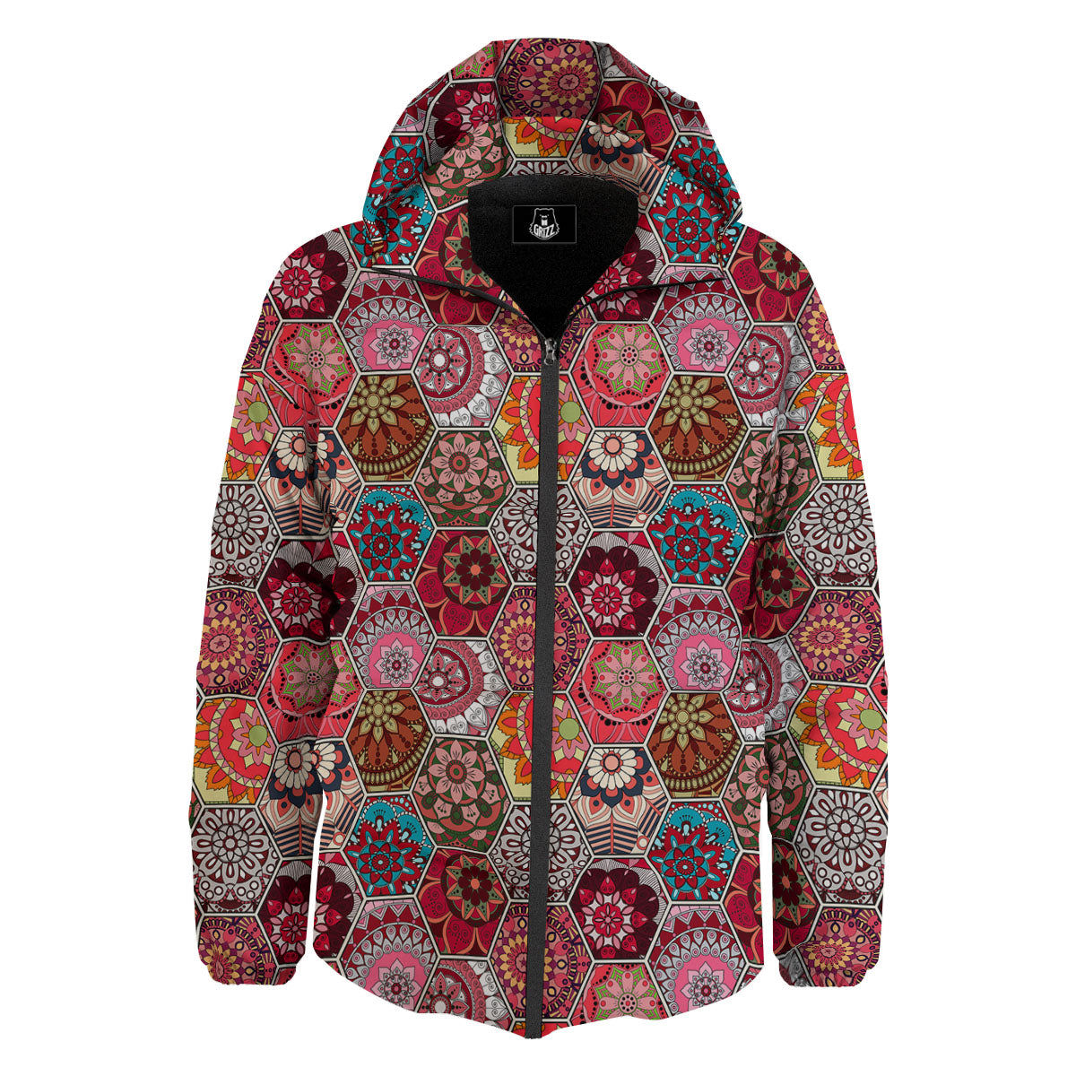 Patchwork Indian Print Pattern Down Jacket-grizzshop