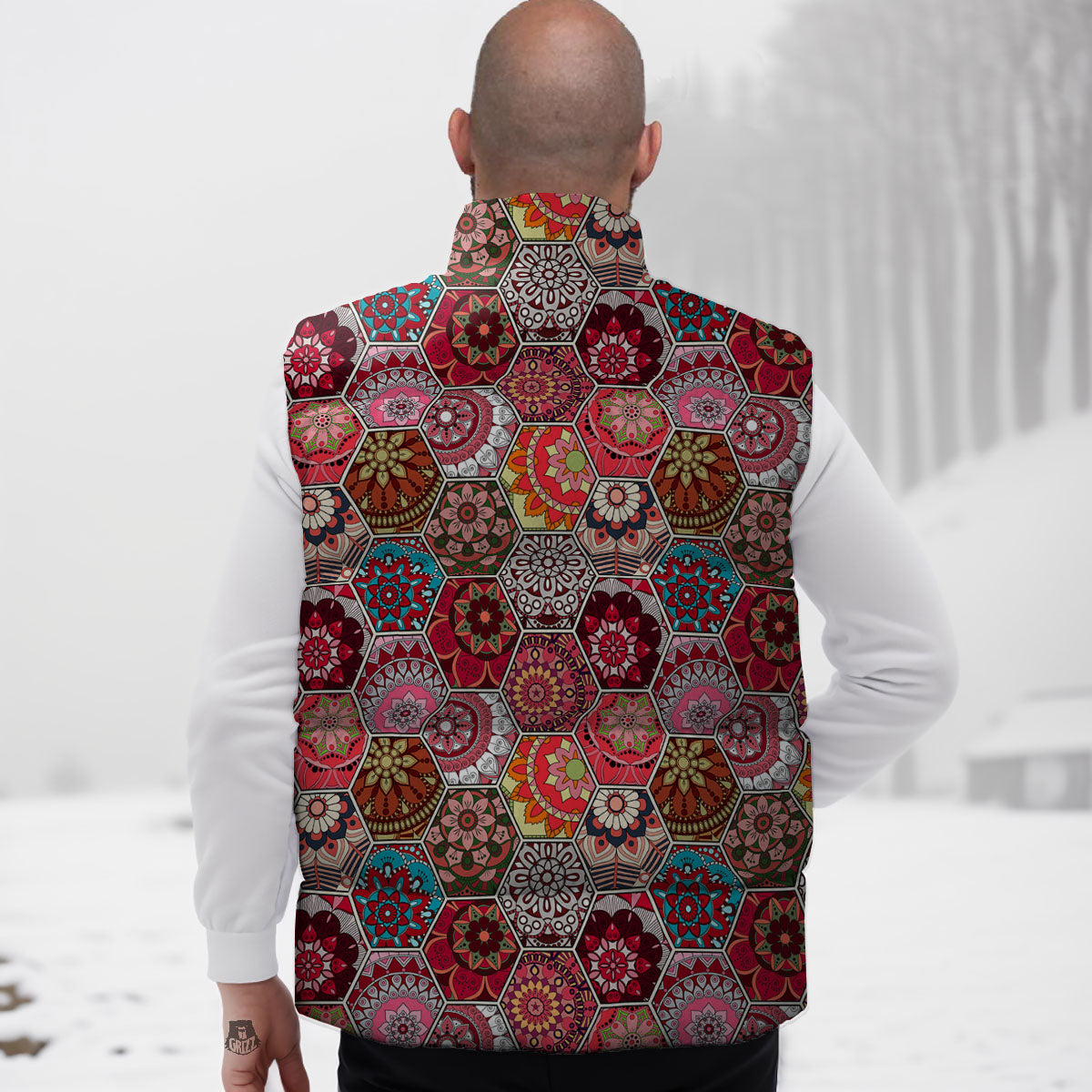 Patchwork Indian Print Pattern Down Vest