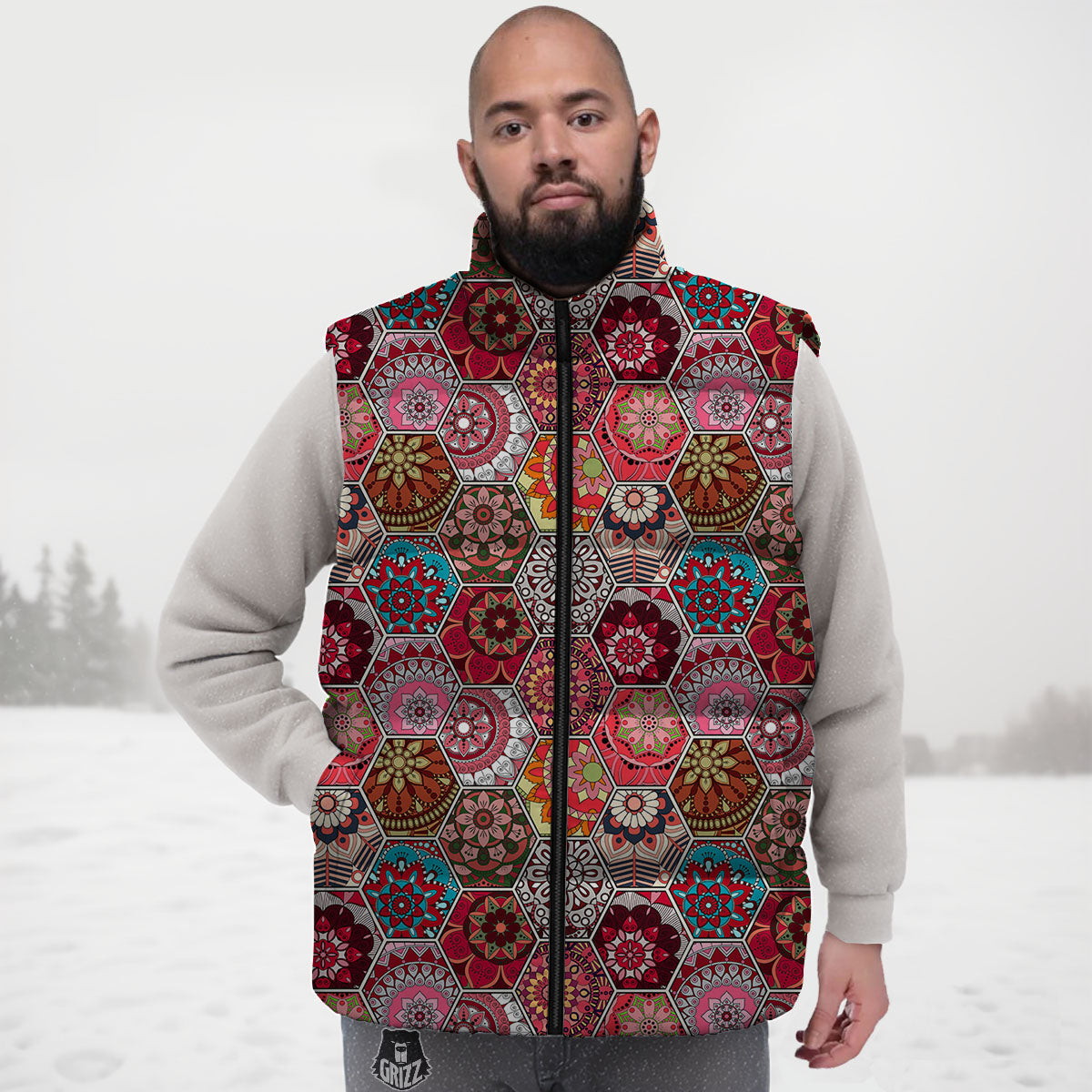 Patchwork Indian Print Pattern Down Vest