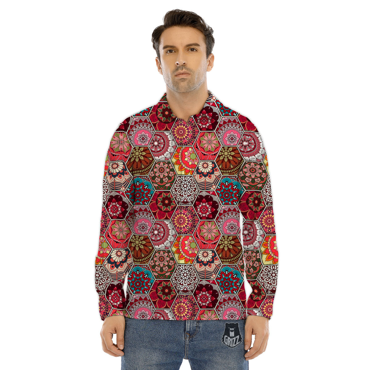 Patchwork Indian Print Pattern Men's Dress Shirts-grizzshop