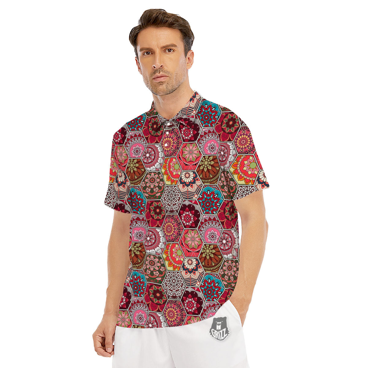 Patchwork Indian Print Pattern Men's Golf Shirts-grizzshop