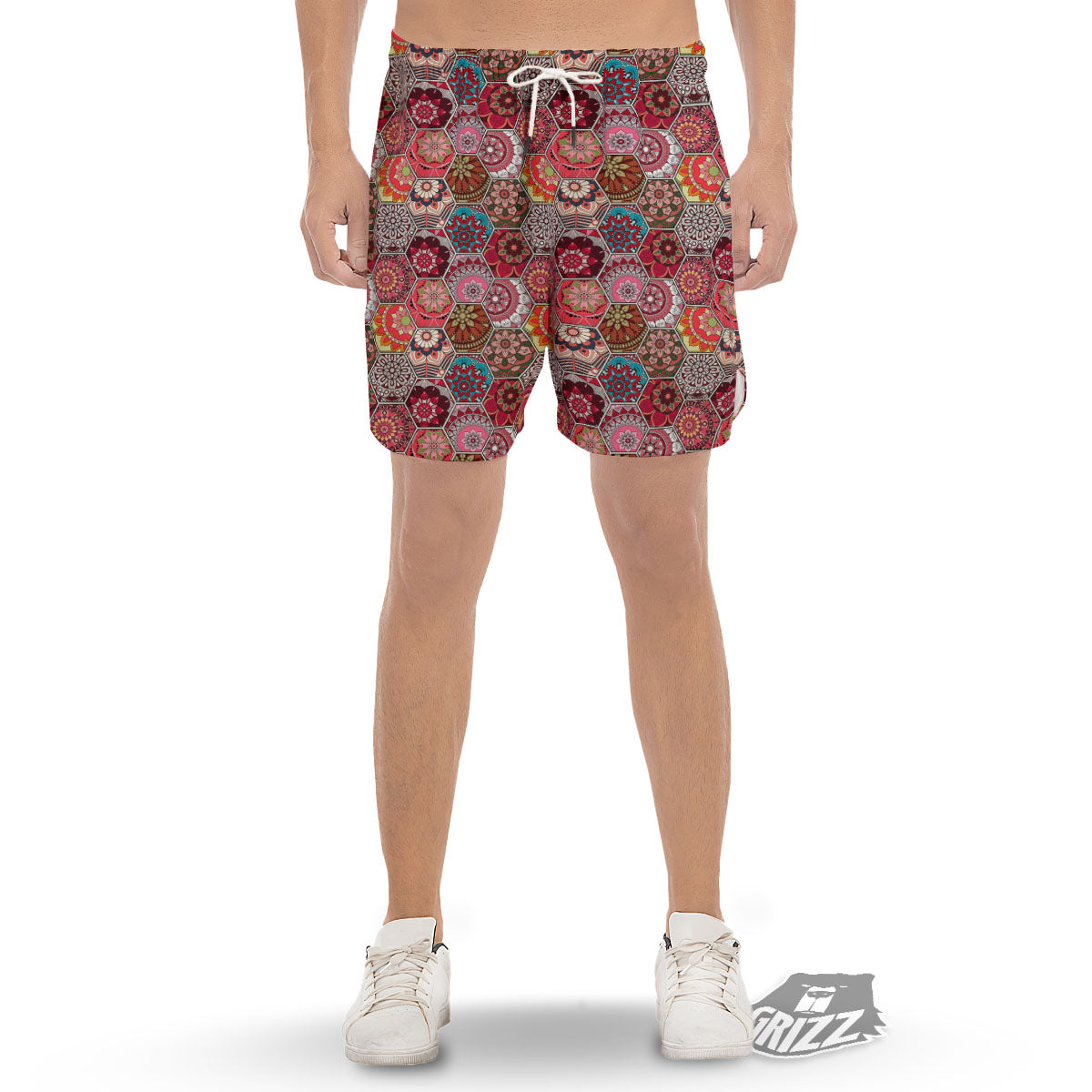 Patchwork Indian Print Pattern Men's Gym Shorts-grizzshop