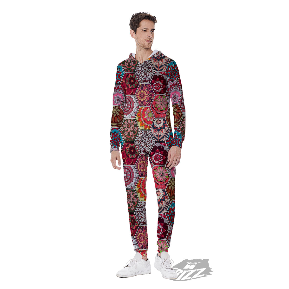 Patchwork Indian Print Pattern Men's Jumpsuit-grizzshop