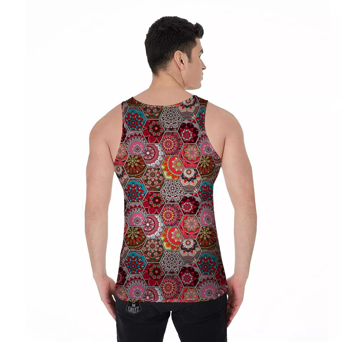 Patchwork Indian Print Pattern Men's Tank Top-grizzshop