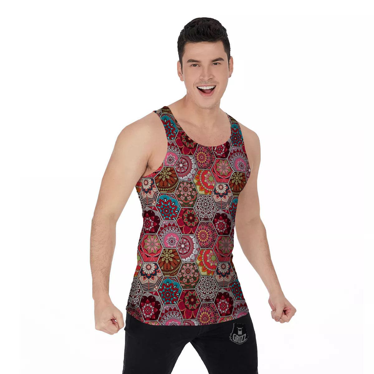 Patchwork Indian Print Pattern Men's Tank Top-grizzshop