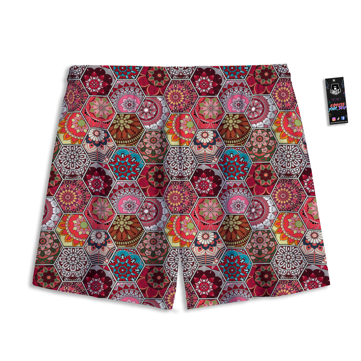 Patchwork Indian Print Pattern Mesh Shorts