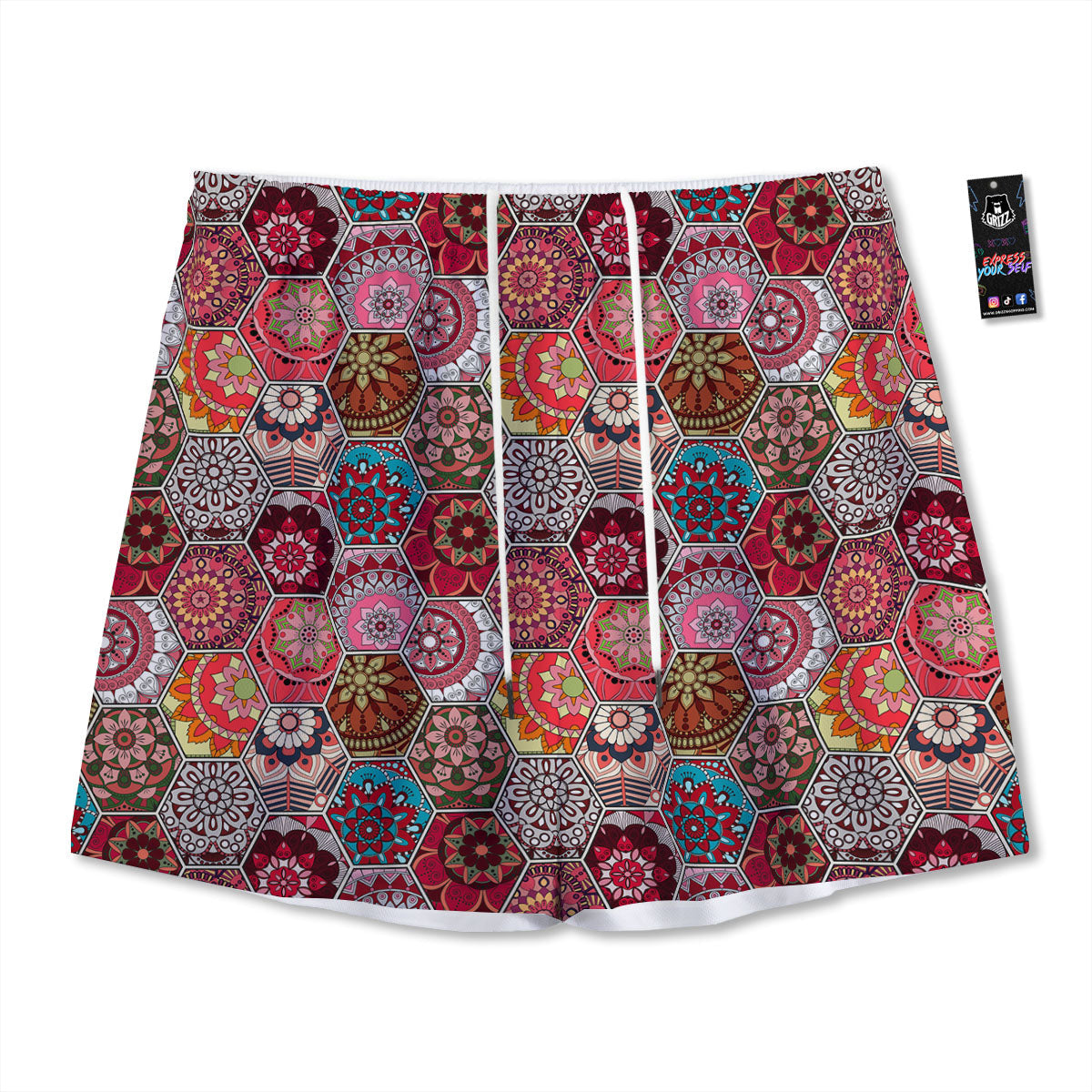 Patchwork Indian Print Pattern Mesh Shorts