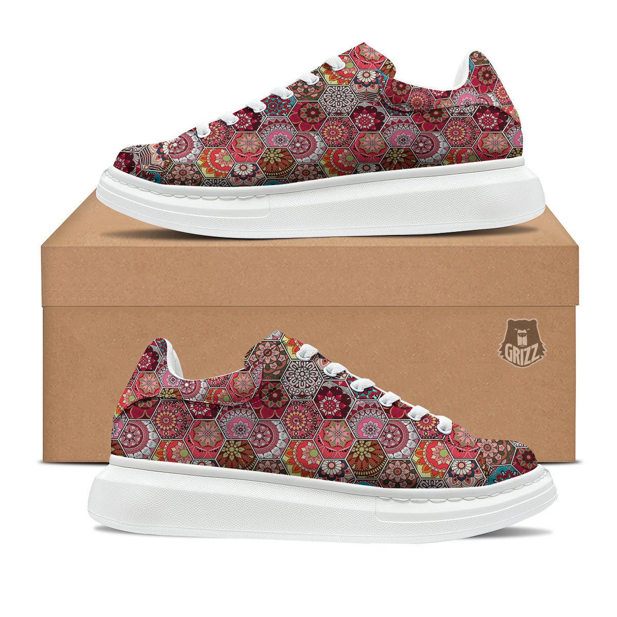 Patchwork Indian Print Pattern Platform Shoes-grizzshop