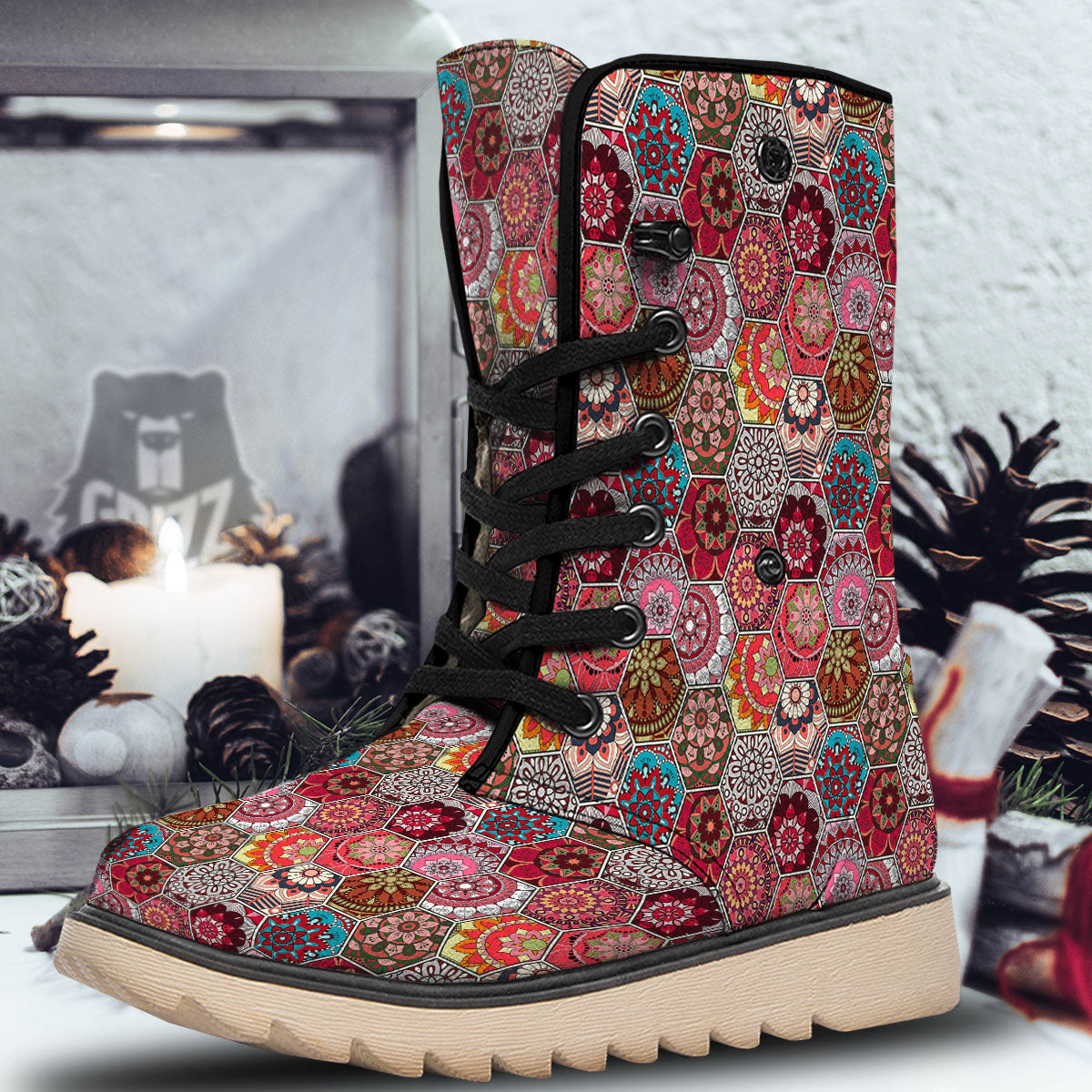 Patchwork Indian Print Pattern Snow Boots-grizzshop