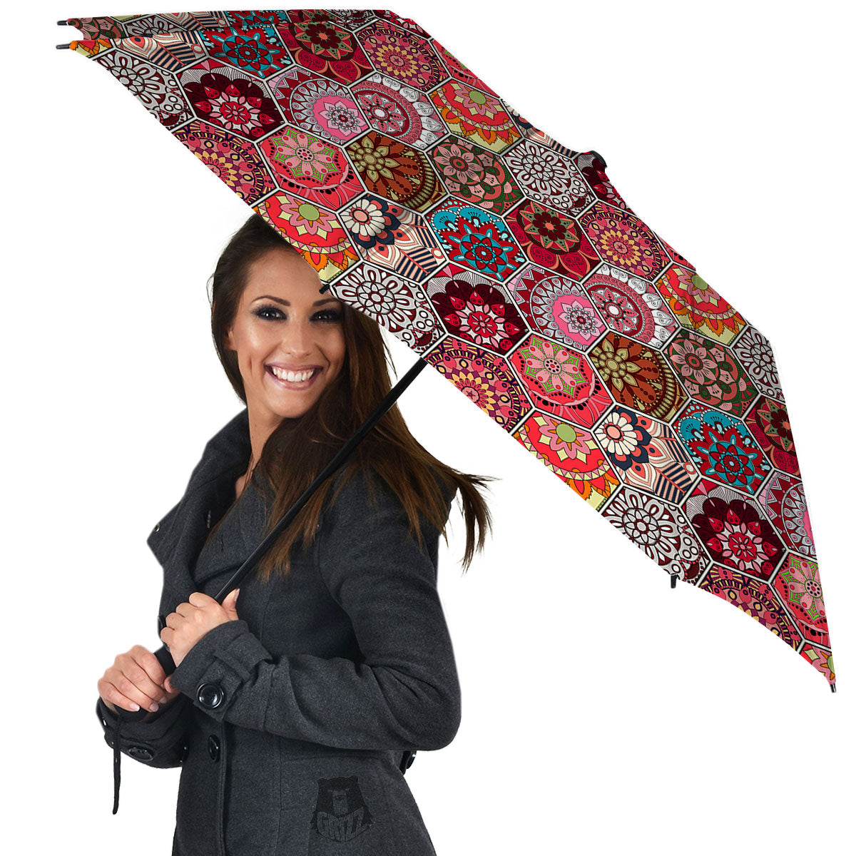 Patchwork Indian Print Pattern Umbrella-grizzshop
