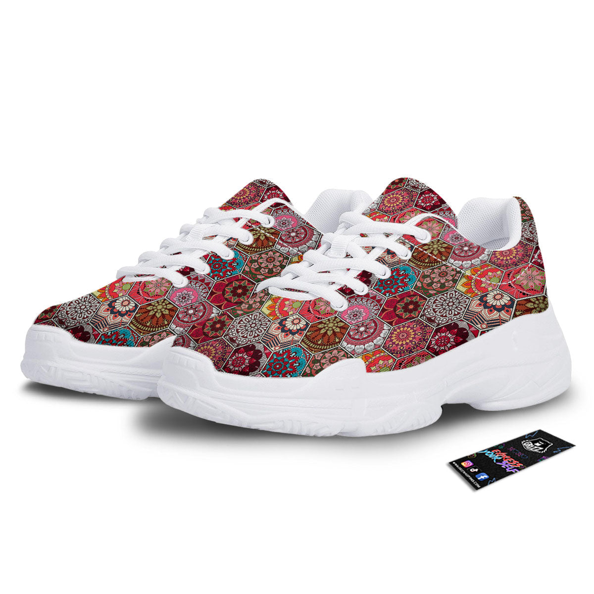 Patchwork Indian Print Pattern White Chunky Shoes-grizzshop