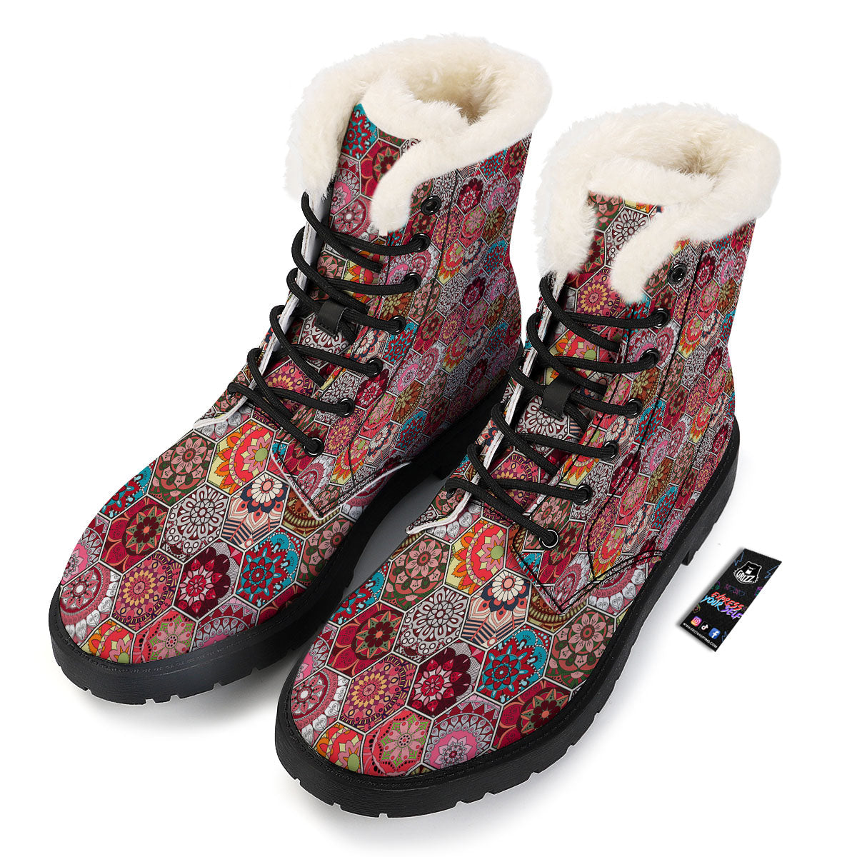 Patchwork Indian Print Pattern Winter Boots-grizzshop