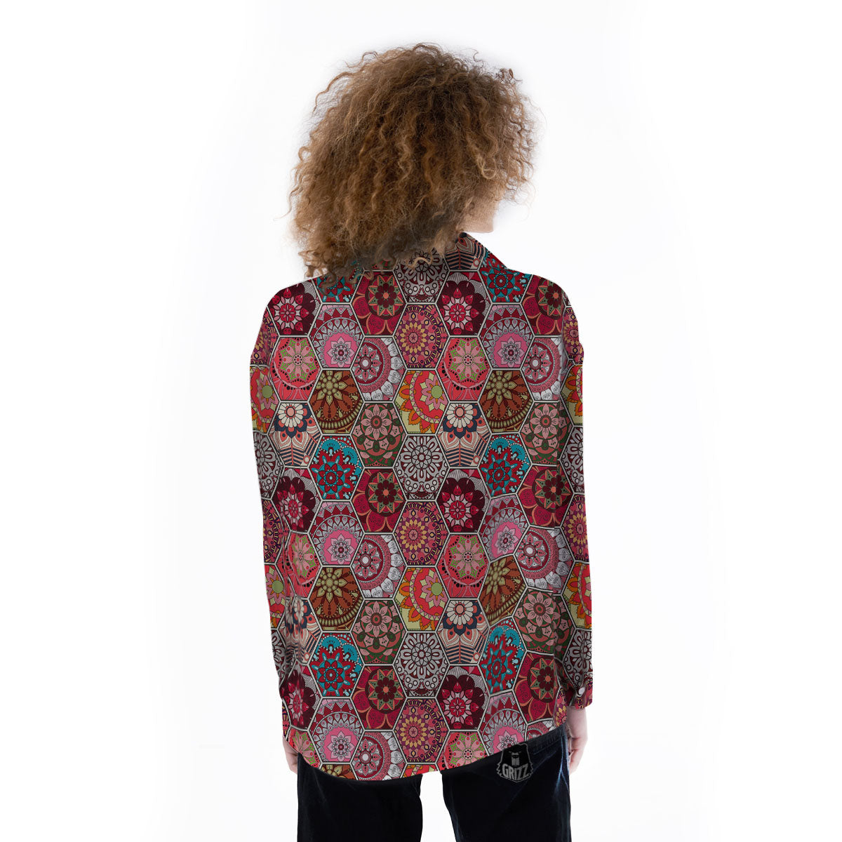 Patchwork Indian Print Pattern Women's Long Sleeve Shirts-grizzshop