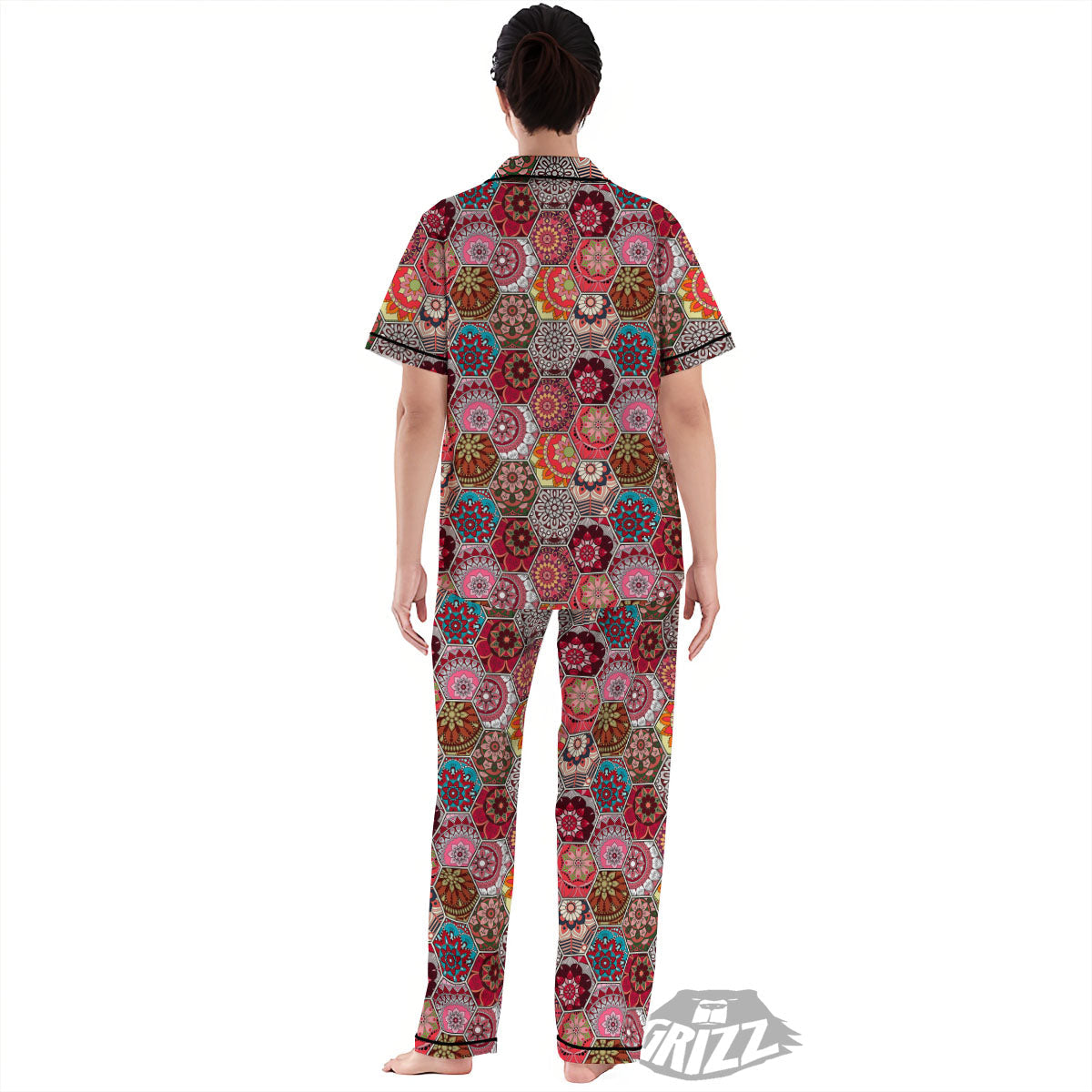 Patchwork Indian Print Pattern Women's Pajamas Set-grizzshop