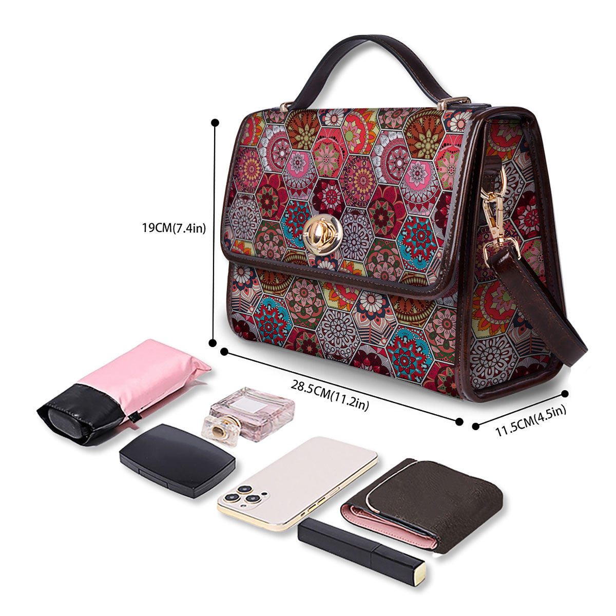 Patchwork Indian Print Pattern Women's Satchel Bag-grizzshop