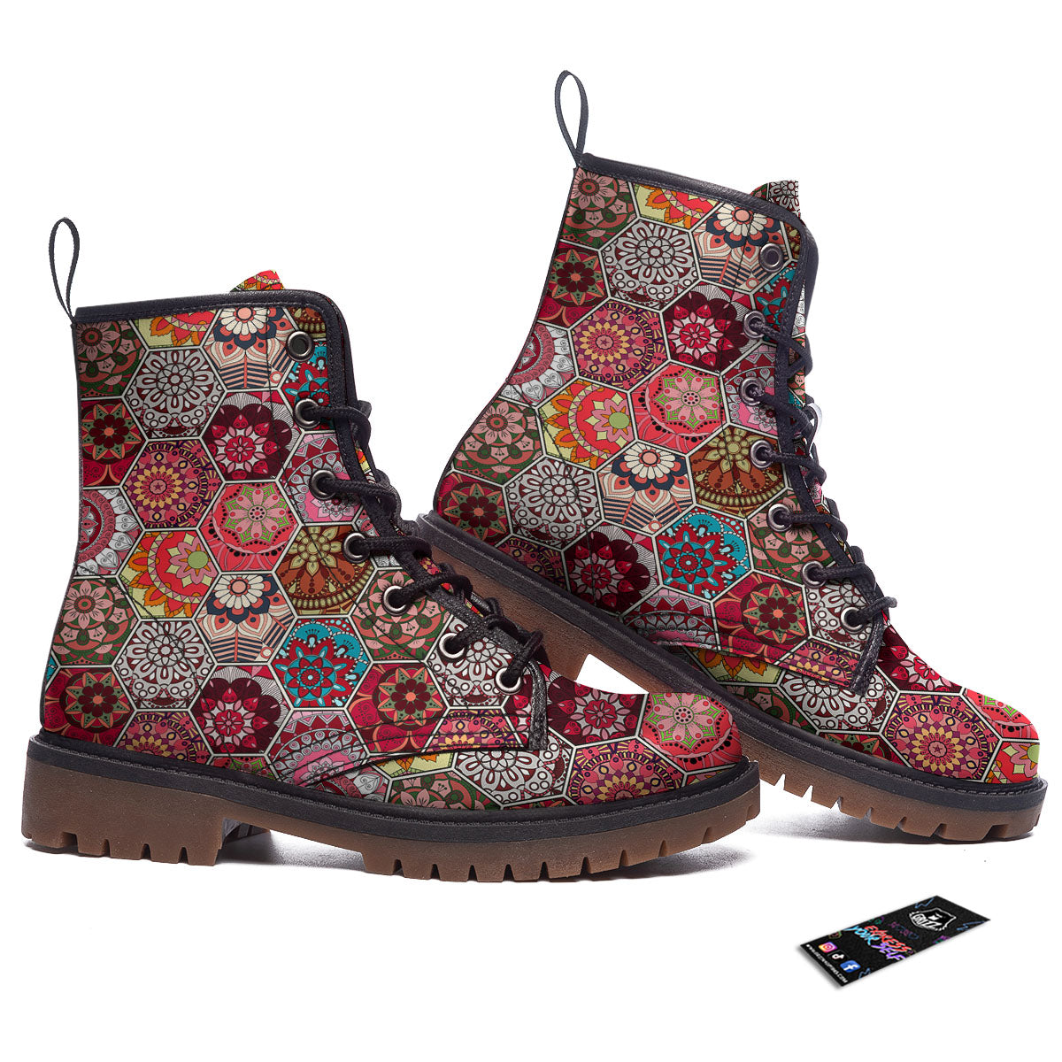 Patchwork Indian Print Pattern Work Boots-grizzshop