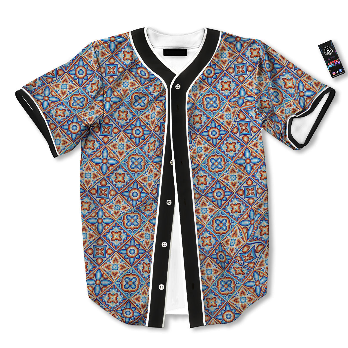 Patchwork Mosaic Print Pattern Baseball Jersey-grizzshop
