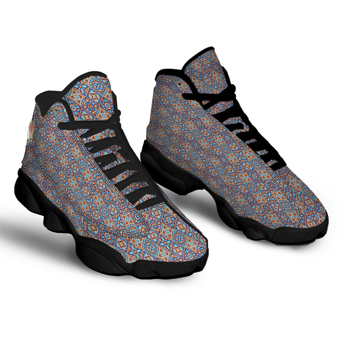 Patchwork Mosaic Print Pattern Black Basketball Shoes-grizzshop