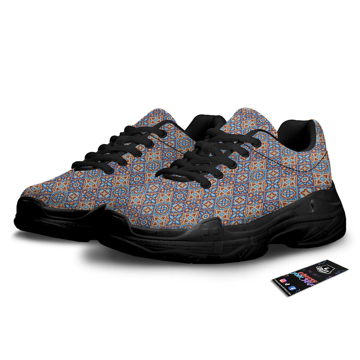Patchwork Mosaic Print Pattern Black Chunky Shoes-grizzshop