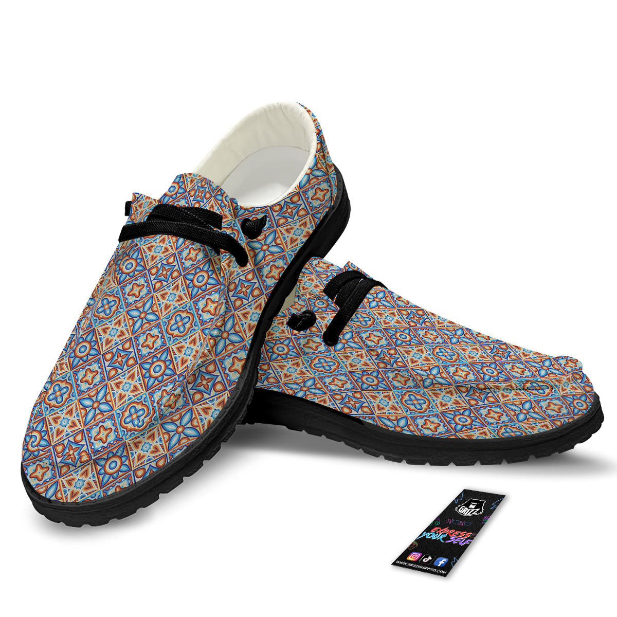 Patchwork Mosaic Print Pattern Black Loafers-grizzshop