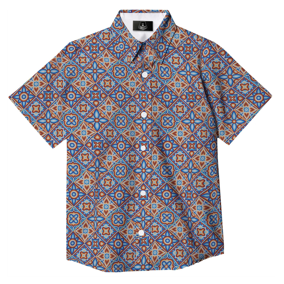 Patchwork Mosaic Print Pattern Button Up Shirt-grizzshop