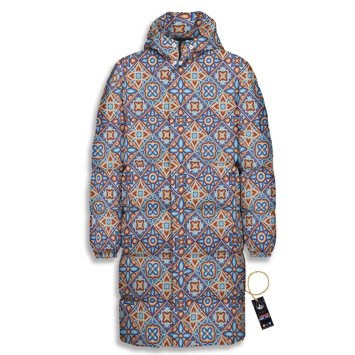 Patchwork Mosaic Print Pattern Long Down Jacket-grizzshop