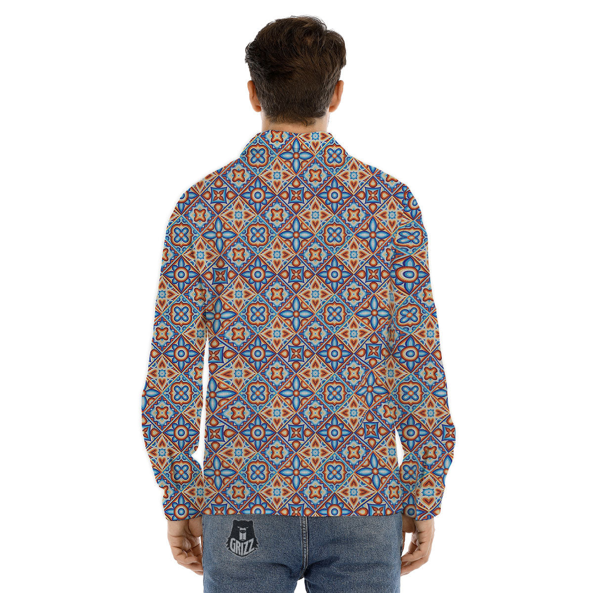 Patchwork Mosaic Print Pattern Men's Dress Shirts-grizzshop