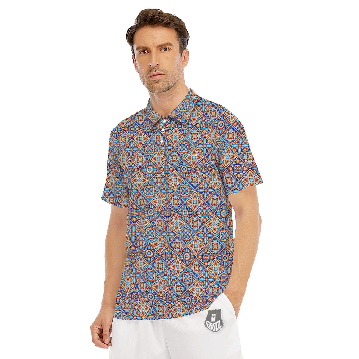 Patchwork Mosaic Print Pattern Men's Golf Shirts-grizzshop