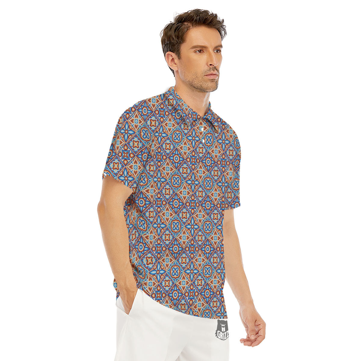 Patchwork Mosaic Print Pattern Men's Golf Shirts-grizzshop