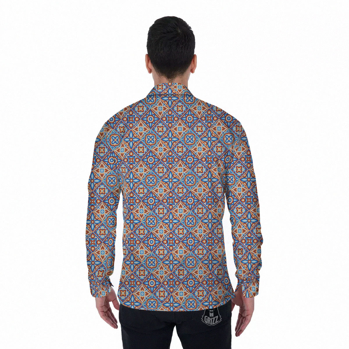 Patchwork Mosaic Print Pattern Men's Long Sleeve Shirts-grizzshop