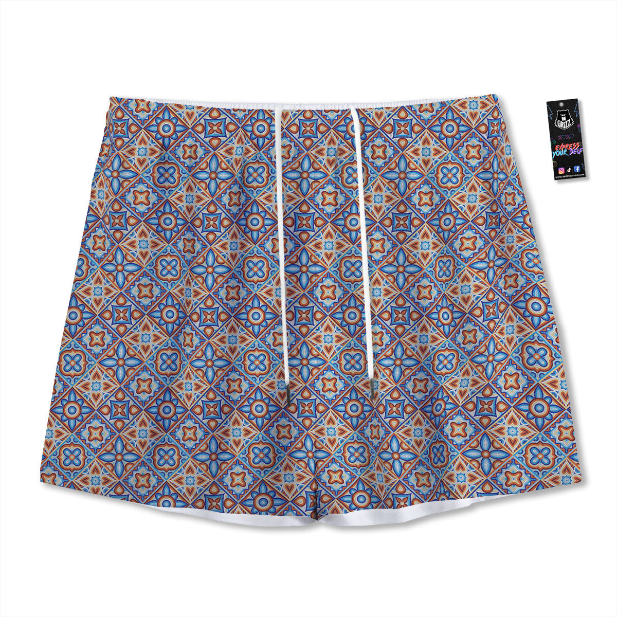 Patchwork Mosaic Print Pattern Mesh Shorts