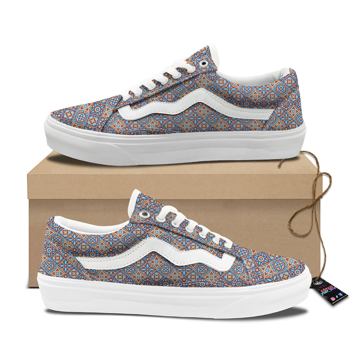 Patchwork Mosaic Print Pattern Skate Shoes-grizzshop