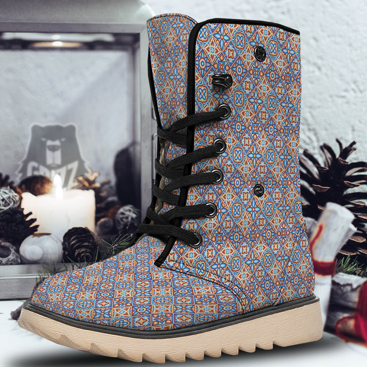 Patchwork Mosaic Print Pattern Snow Boots-grizzshop