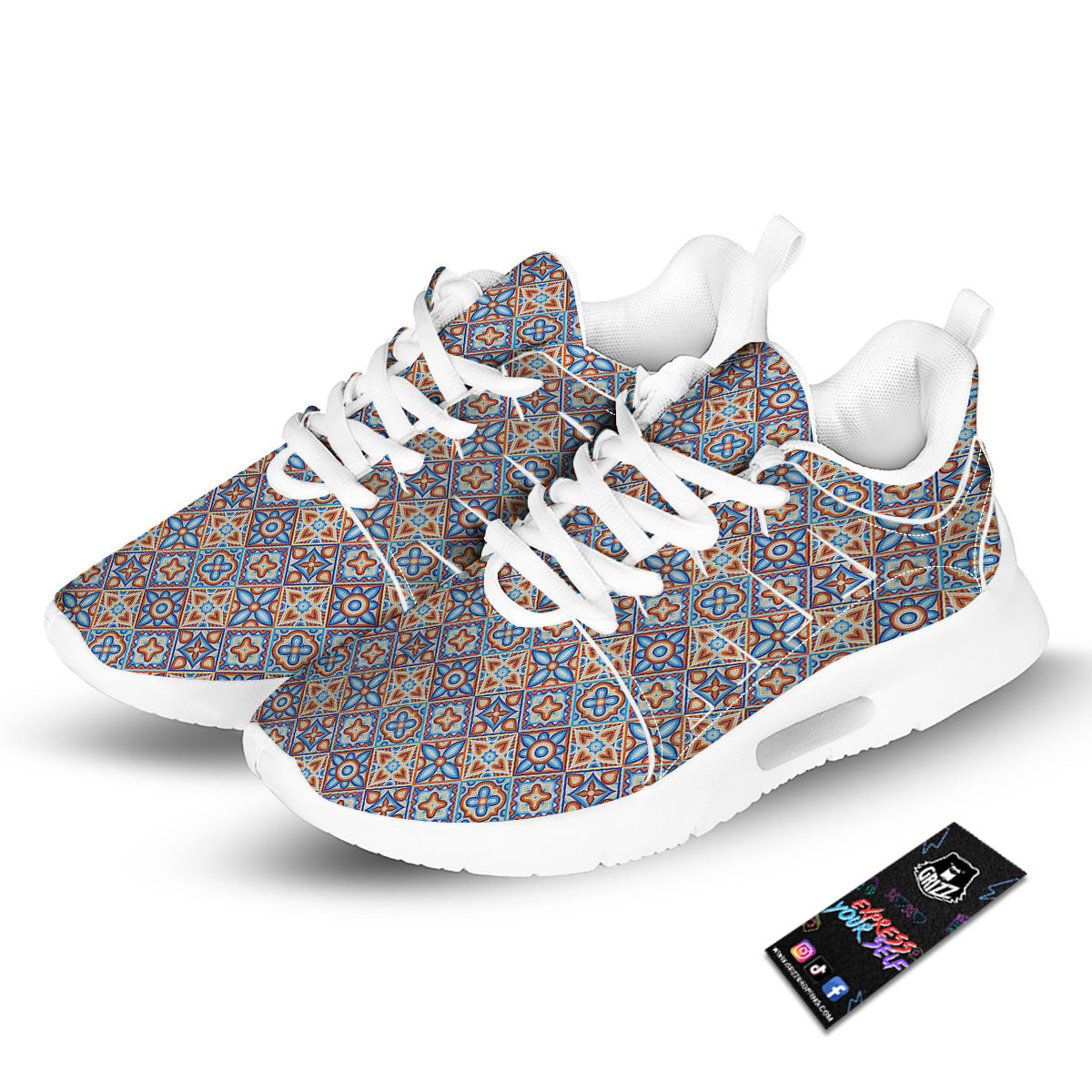 Patchwork Mosaic Print Pattern Tennis Shoes-grizzshop